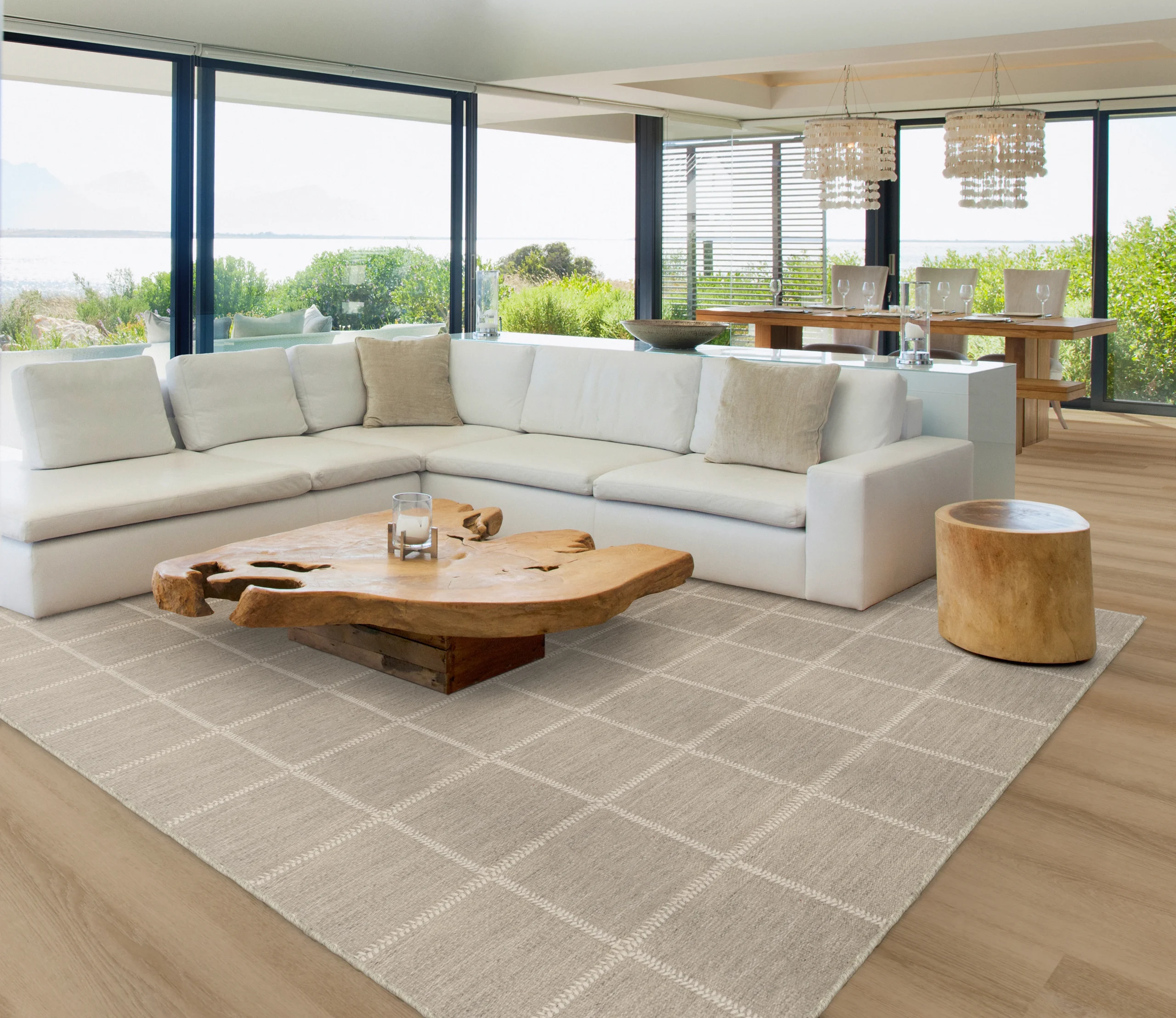 Designer interior with luxury carpet in a refined neutral tone